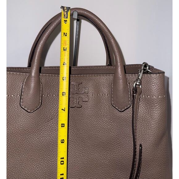 Tory Burch Leather Tote Bag Taupe Top Handle Shoulder Strap Satchel Used - Picture 4 of 9